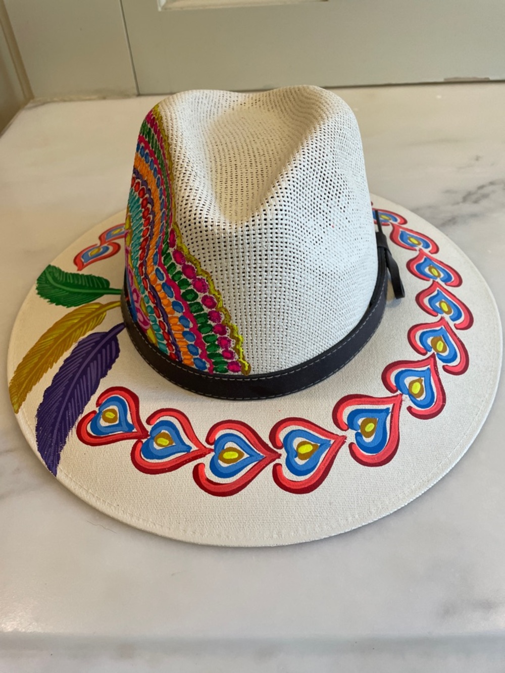 Artisan Hand-Painted Straw Fedora Hat, OS